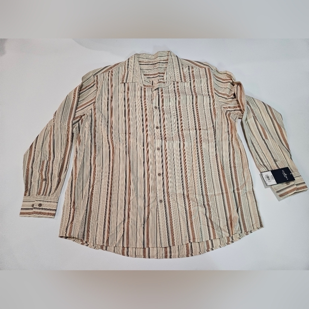 NWT Sonoma Mens sz XXL LONG SLEEVE Shirt Casual Button Down CREAM STRIPED